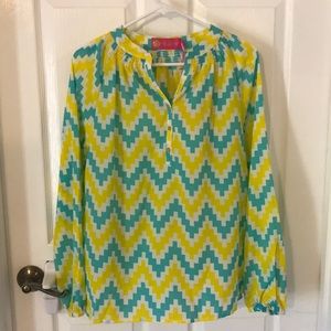 NWT Macbeth Yellow and Teal Chevron Top